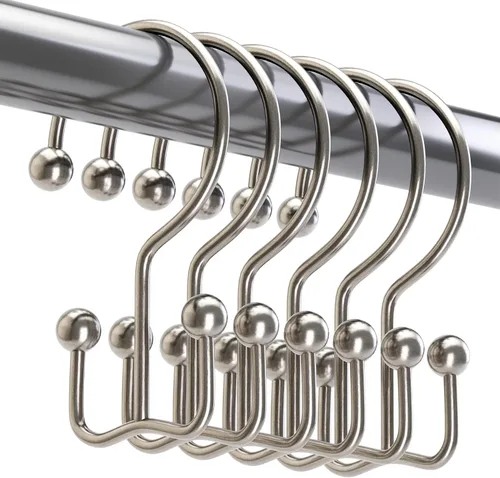 Miniatura 15 de Titanker Ganchos Anillos para Cortina de Ducha, Ganchos de Ducha de Metal de Doble Deslizamiento Resistentes al Óxido para Barras de Cortinas