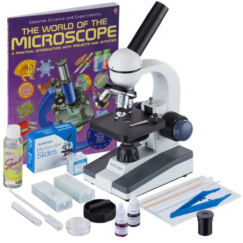 Miniatura 5 de AmScope - Juego de microscopio monocular compuesto para estudiantes 40X-1000X + Kit de preparación de diapositivas + Tarjetas de experimentos