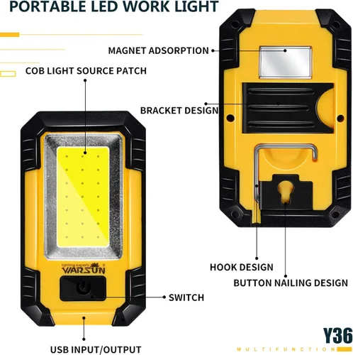 Miniatura 2 de WARSUN Y36 y ZJ889 luces de trabajo LED recargables magnético mecánico luz de trabajo portátil para acampar reparación de coches altos lúmenes