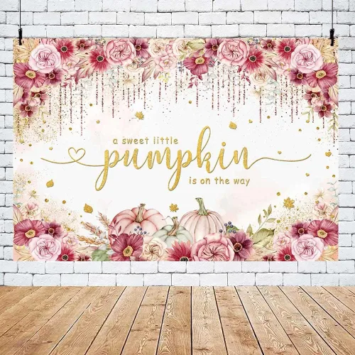 Miniatura 5 de MEHOFOND Fondo de otoño de 7 x 5 pies con temática de calabaza estilo bohemio para baby shower, fondo de fotos de baby shower, color rosa, burdeos