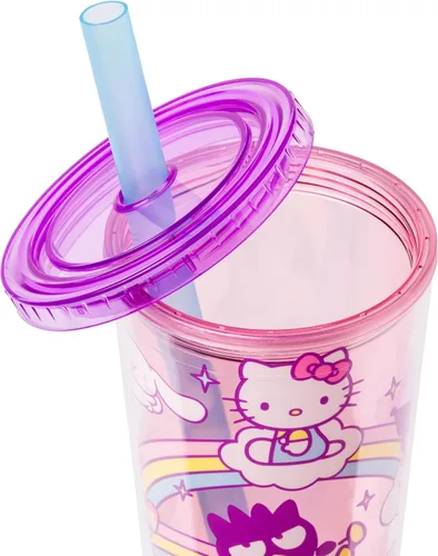 Miniatura 8 de Silver Buffalo Sanrio Hello Kitty and Friends - Vaso de plástico Boba con tapa y popote con Hello Kitty, Cinnamorroll, Kuromi, My Melody, Badtz