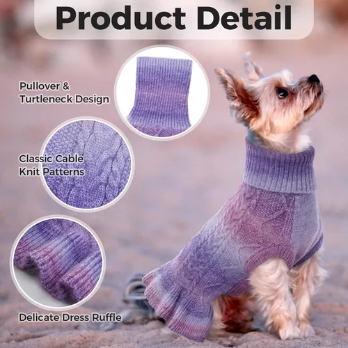 Miniatura 3 de Lelepet Suéter para perro, cuello alto, sudadera de punto trenzado, vestido cálido para perros pequeños, medianos y grandes, suéter de otoño, pug
