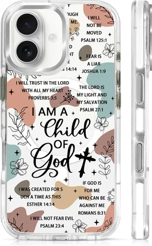 Miniatura 41 de Funda para iPhone 13/14 [compatible con Magsafe], funda magnética transparente de silicona a prueba de golpes con patrón de versículos de la Biblia