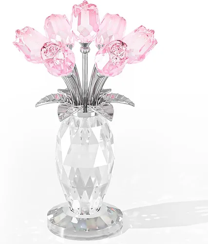 Miniatura 13 de Movdyka Figura de flor de cristal de rosa azul con jarrón de cristal, regalos para mujeres, esposa, novia, mamá, decoración de mesa coleccionable