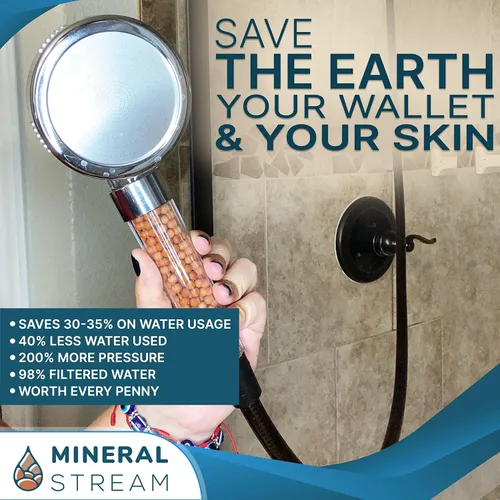 Miniatura 7 de Cabezal de ducha filtrado con mango de MineralStream, cabezal de ducha de alta presión con manguera y cuentas de filtro para agua dura con ajustes