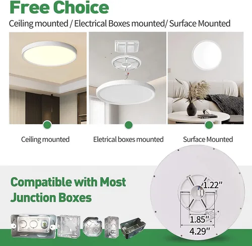 Miniatura 3 de Paquete de 4 luces LED de techo empotradas de 12 pulgadas, 24 W, 2500 lm, 3000 K/4000 K/6000 K CCT seleccionables, luces redondas de panel plano