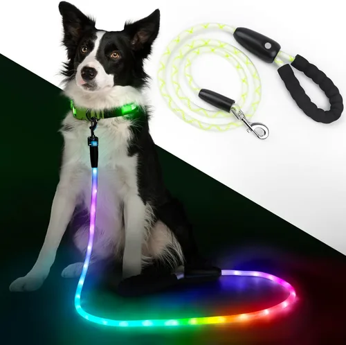 Miniatura 12 de YFbrite Correa de perro de 4 pies iluminada con 15 modos de parpadeo - Correa de perro LED súper brillante para perros pequeños, medianos y grandes