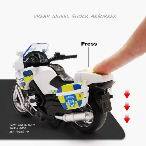 Miniatura 6 de Juguetes de motocicleta de tracción hacia atrás, pequeño regalo con iluminación musical, motocicletas de policía de juguete para niños de 3, 4, 5