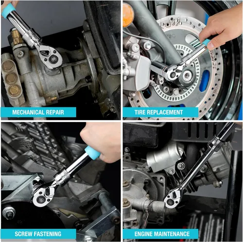 Miniatura 9 de DURATECH Trinquete extensible de accionamiento de 3/8 pulgadas, llave de trinquete de 90 dientes de liberación rápida con mango acolchado y eje