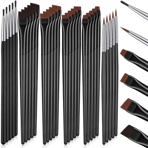 Potchen Juego de 30 brochas delineadoras de ojos de gel, delineador de ojos en ángulo, fina y plana inclinada, herramienta de maquillaje fina para