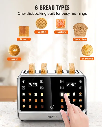 Miniatura 4 de Tostadora de 4 rebanadas con pantalla táctil, función de memoria y enfoque de una sola ranura, tostadora digital inteligente Keenstone de 1800 W