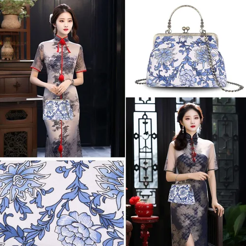 Miniatura 44 de Bolso floral con asa superior, bolso de noche Kiss Lock para mujer, bolso vintage