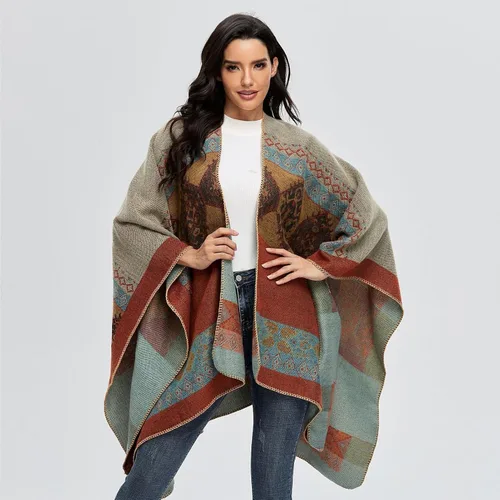 Miniatura 185 de Poncho chal para mujer, suéteres suaves y cálidos para mujer, parte delantera abierta, poncho de viaje para otoño, invierno y primavera