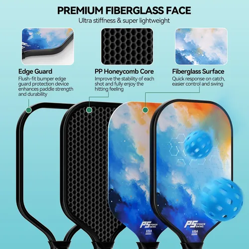 Miniatura 3 de Pickleball Paddles Set of 2 - USAPA Approved Fiberglass Pickleball Paddles Set with 2 with SRT Pro Polymer Honeycomb Core, 4 High-Performance
