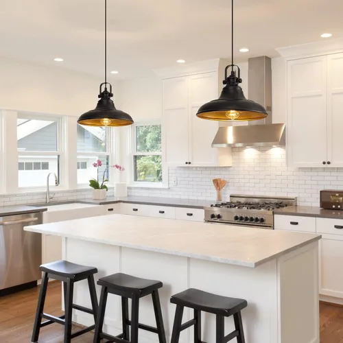 Miniatura 3 de Iluminación Colgante Negra para Isla de Cocina, Luces Colgantes de Granja en Negro Mate para Isla de Cocina, Accesorios de Iluminación Colgante