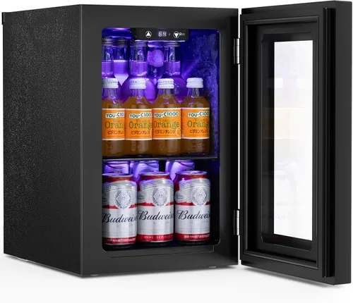 Antarctic Star Refrigerador de Bebidas Enfriador de 18L, 24 Latas, Mini Refrigerador con Compresor Silencioso, Luz LED, Refrigerador Pequeño