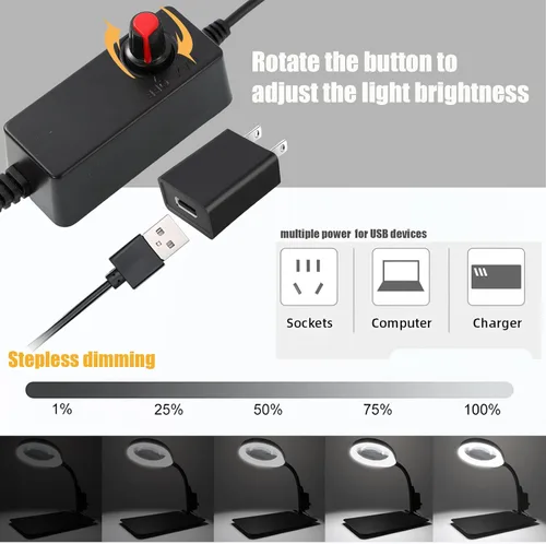 Miniatura 3 de Lupa 10X con luz y soporte, luz flexible regulable para manualidades, lupa iluminada con luces LED, manos libres para trabajo cercano, manualidades