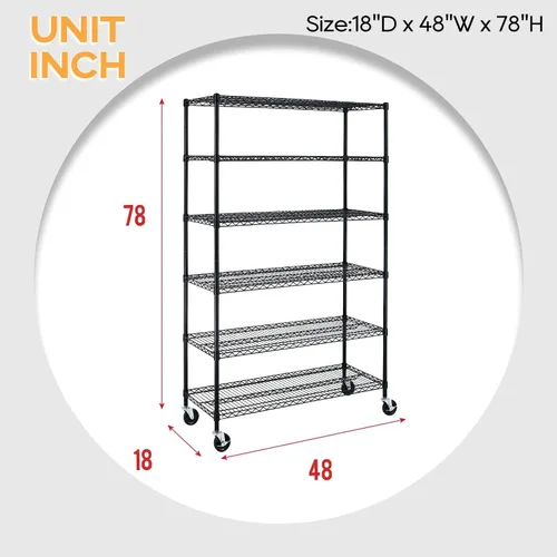 Miniatura 3 de BestOffice NSF - Estantería con rejilla metálica de acero inoxidable con estantes metálicos de almacenamiento ajustables de alta resistencia Negro