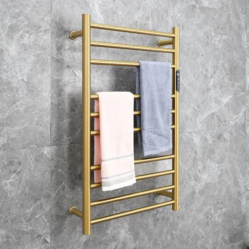 Miniatura 2 de Calentador de toallas eléctrico dorado, toallero calentado de pie y montado en la pared para baño, radiador de acero inoxidable 304, calentador