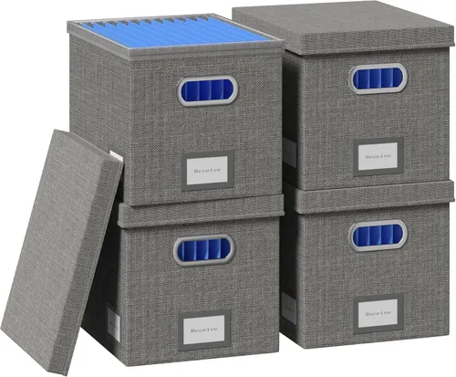 Miniatura 14 de Caja Organizadora de Archivos – Cajas de Archivos para Colgar Archivos con Tapa, Juego de 2 Carpetas Colgantes Decorativas Tamaño Carta Organizador