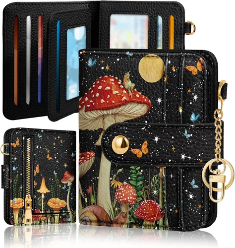 Miniatura 13 de Bistup Cartera para Mujeres Pequeña y Bonita Cartera de Tarjetas de Cuero Genuino RFID con Llavero para Damas Adolescentes Niñas Plegable