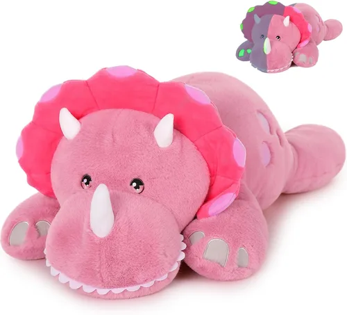 Miniatura 9 de Tezituor Animales de peluche de dinosaurio de 5 libras, 32 pulgadas, gran relleno verde de dinosaurio triceratops, juguete que brilla