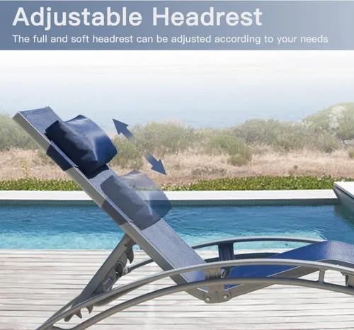 Miniatura 6 de domi outdoor living Domi - Juego de 2 sillas de salón de aluminio para exteriores con 5 posiciones ajustables, tumbona al aire libre para piscina