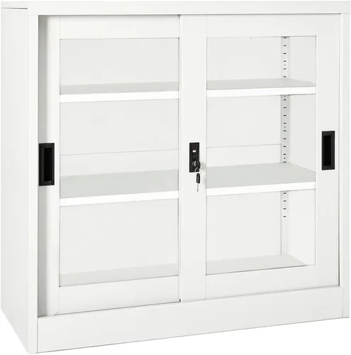 Miniatura 12 de Archivador de metal de 2 cajones, archivador de acero para oficina con cerradura para el hogar y la oficina, 35.4 x 18.1 x 28.5 pulgadas (blanco)