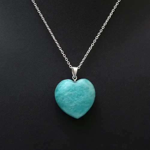 Miniatura 2 de Gempires Natural Tiendaite Heart Crystals Pendant Necklace, Silver Plated 18 + 2 Inch Adjustable Chain (Tiendaite)