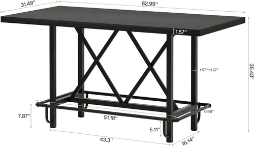 Miniatura 2 de Tribesigns Mesa de Bar, Mesa de Pub Industrial de Altura de Mostrador con Reposapiés de Metal, Mesa de Comedor de Cocina de Madera Rectangular de 63