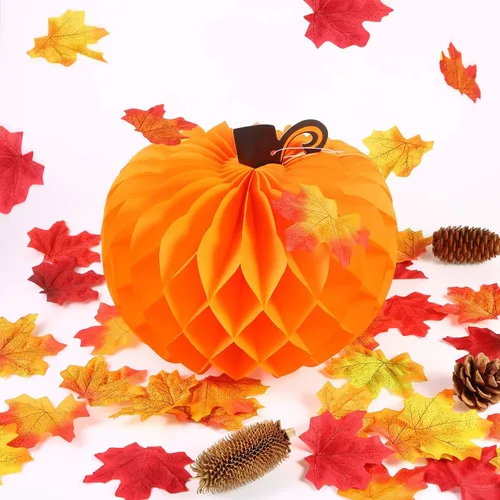 Miniatura 7 de JOVITEC Paquete de 6 calabazas de panal de abeja para decoración de mesa de Acción de Gracias, 10.2 pulgadas, decoración de calabaza colgante