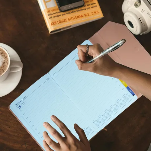 Miniatura 4 de Agenda mensual diaria 2025, calendario, enero a diciembre de 2025, papel grueso de 3.53 oz/m², cubierta de cuero, agenda con horario por hora, 6.1 x