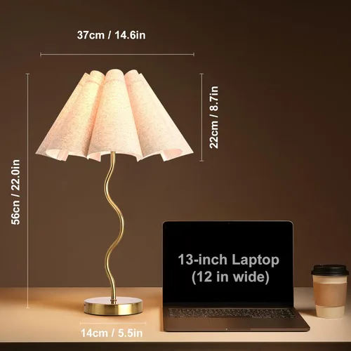 Miniatura 3 de KUNJOULAM Lámpara de Mesa Pequeña, Lámpara de Mesita de Noche con Pantalla de Tela en Forma de Paraguas, Mini Lámpara de Escritorio Moderna