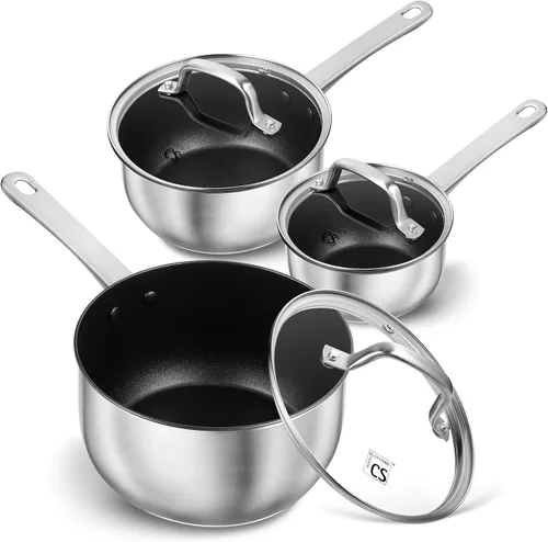 Miniatura 9 de KOCH SYSTEME CS Cacerola de acero inoxidable de 1 cuarto de galón, cacerola de acero inoxidable 18/10 con tapa, sartén de acero premium, sartén