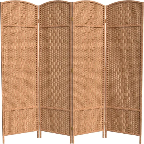 Miniatura 11 de Divisor de ambiente resistente de 6 pies, pantalla de privacidad plegable de fibra de ratán con patrón de diamante, Madera, Mocha oscuro