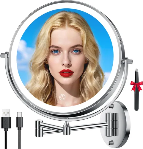 Miniatura 11 de Espejo de maquillaje iluminado de pared 30X/1X de 10 pulgadas, espejo de aumento de doble cara recargable de 5000 mAh con luz, espejo de tocador LED