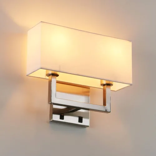 Miniatura 12 de PERMO Apliques de pared con acabado negro, doble aplique con pantallas textiles blancas y botón de encendido/apagado, lámpara de pared para sala