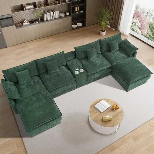 Miniatura 9 de Sofá modular de nube en forma de U de 162.6 pulgadas, sofá seccional para sala de estar, moderno sofá de nube de terciopelo de gran tamaño con Gris