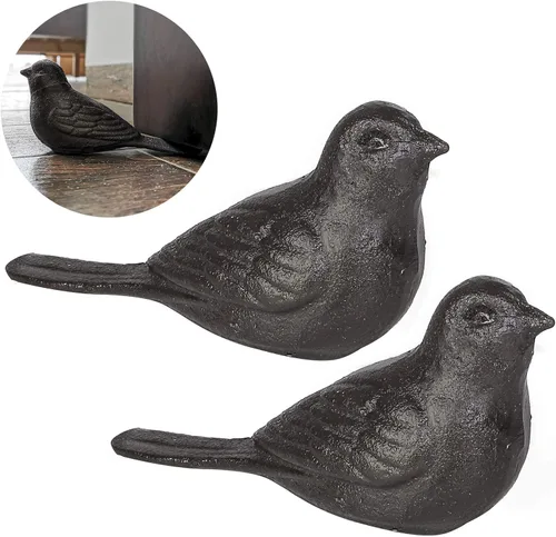 Tope de puerta decorativo para piso, lindo pájaro de hierro fundido resistente, tope de puerta de granja, paquete de 2 topes de puerta de cuña
