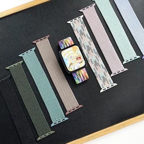 Miniatura 4 de Correa elástica de nylon trenzada Solo Loop, compatible con correas de Apple Watch de 1.496 pulgadas, 1.575 pulgadas, 1.614 pulgadas, 1.654