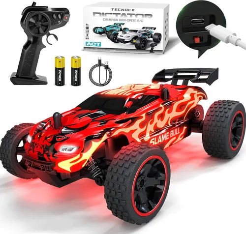 Miniatura 9 de Tecnock coches RC para niños, coche de control remoto para niños, 1:18 escala 20 KM/H 2WD buggy todo terreno, coche de carreras RC de 2.4GHz con Azul