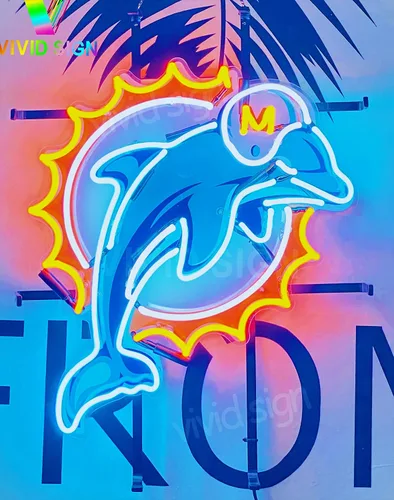 Miniatura 2 de Queen Sense 20 x 16 "Dolphin Neon Sign Light Lamp con HD Vivid Printing Tech Artwork A120MDLVVD