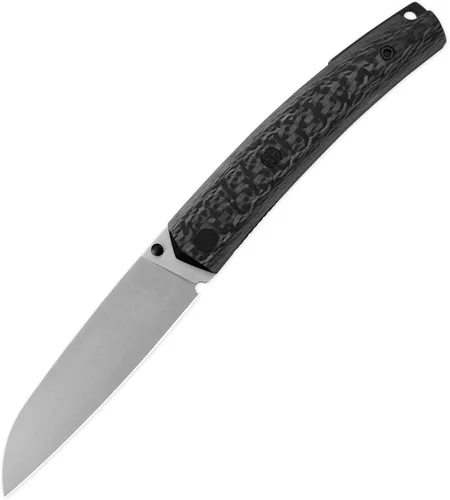 Miniatura 10 de Petrified fish PF719 - Cuchillo plegable, hoja de acero negro lavado a la piedra 14C28N de 3.38 pulgadas, mango de fibra de carbono, con bloqueo