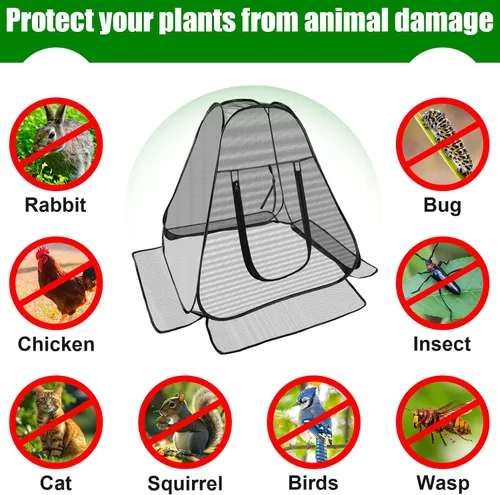 Miniatura 4 de RGQSUN Cubiertas de red de jardín emergentes, 28 x 28 x 32 pulgadas, cubiertas para plantas con entrada con cremallera y estacas, tienda de campaña