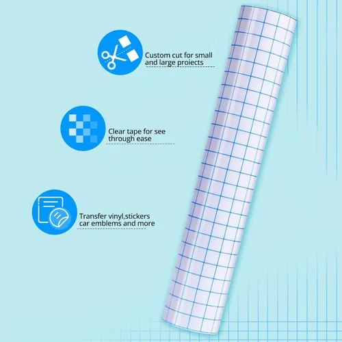 Miniatura 4 de JANDJPACKAGING Cinta de transferencia para vinilo – 12 pulgadas x 50 pies con rejilla de alineación azul para vinilo adhesivo – Cinta