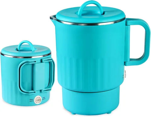 Hervidor eléctrico portátil pequeño de 0.8 L con mango plegable, hervidor eléctrico de viaje de 27 onzas, acero inoxidable 304, caldera de agua