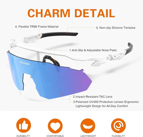 Miniatura 5 de suoso Gafas de sol deportivas de ciclismo para hombre: gafas de sol polarizadas ligeras con protección UV para jóvenes, béisbol, softbol, correr