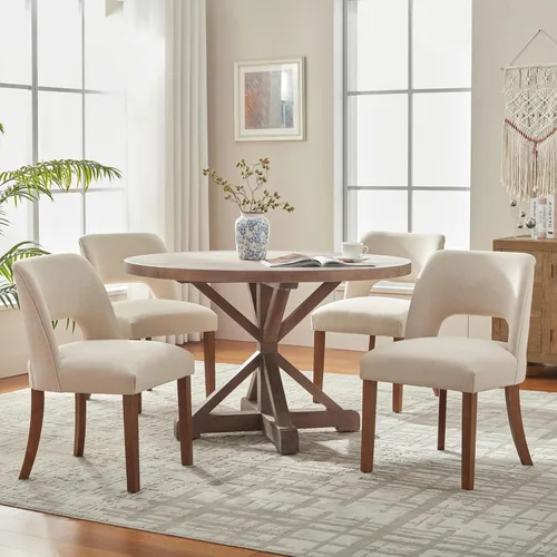 Miniatura 5 de VKNOW Juego de 2 sillas de comedor de madera, sillas de comedor tapizadas de tela moderna, sillas de cocina, sillas de cena de granja para cocina