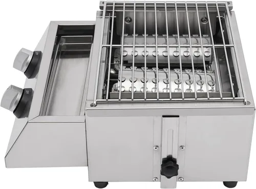 Miniatura 7 de Parrilla de barbacoa de gas, portátil de 2 quemadores, parrilla de gas propano de mesa de acero inoxidable, barbacoa al aire libre, ahumador