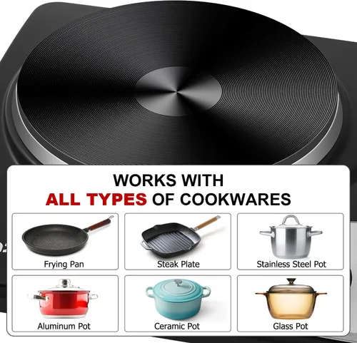 Miniatura 3 de Placa de cocción, quemadores eléctricos CUSIMAX para cocinar, quemador doble de 1,800 W, placas de cocción para quemador de encimera, placas de Negro